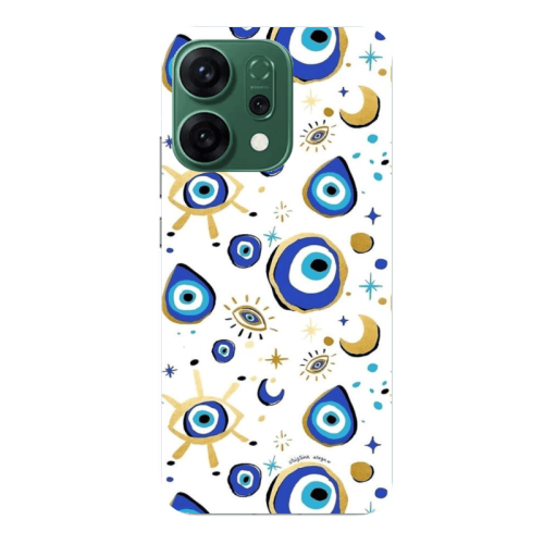 Oppo RENO 14 Gold evil eye beads Transparent Silicone TPU Θήκη