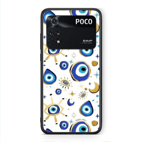 Xiaomi Poco M4 Pro 4G Gold evil eye beads Black Glossy Θήκη