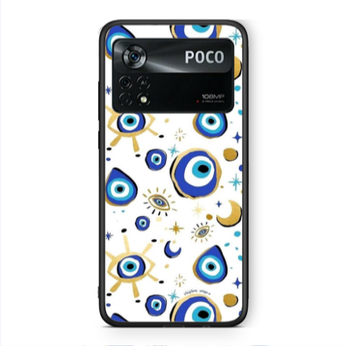 Xiaomi Poco X4 Pro Gold evil eye beads Black Glossy Θήκη