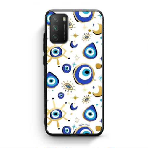 Xiaomi Poco M3 Gold evil eye beads Black Glossy Θήκη