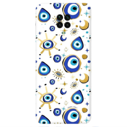 Xiaomi Redmi Note 9S Gold evil eye beads Transparent Silicone TPU Θήκη