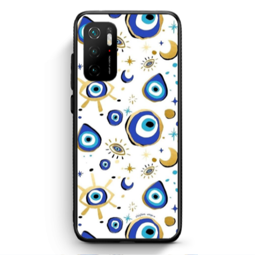 Xiaomi Poco M3 Pro Gold evil eye beads Black Glossy Θήκη