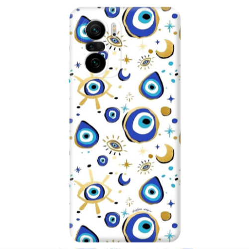 Xiaomi Poco F3 Gold evil eye beads Transparent Silicone TPU Θήκη