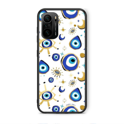 Xiaomi Poco F3 Gold evil eye beads Black Glossy Θήκη
