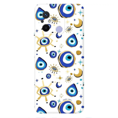 Xiaomi Redmi 12C Gold evil eye beads Transparent Silicone TPU Θήκη