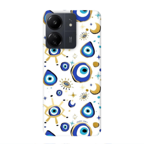 Xiaomi Redmi 13C Gold evil eye beads Transparent Silicone TPU Θήκη