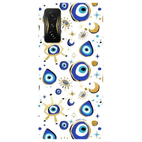 Xiaomi Poco F4 Gt Gold evil eye beads Transparent Silicone TPU Θήκη