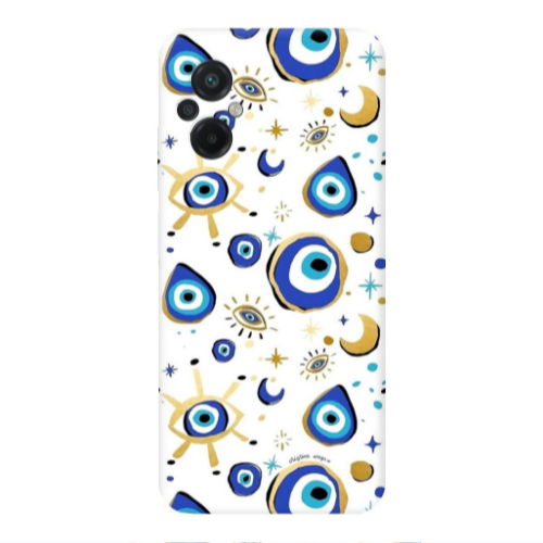 Xiaomi Poco M5 Gold evil eye beads Transparent Silicone TPU Θήκη
