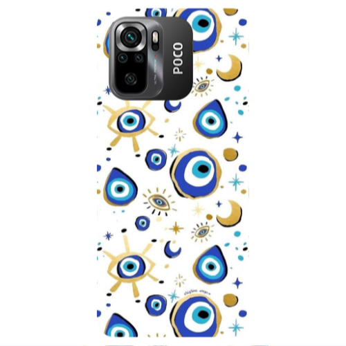 Xiaomi Poco M5 s Gold evil eye beads Transparent Silicone TPU Θήκη