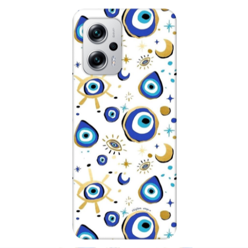 Xiaomi Poco X4 GT Gold evil eye beads Transparent Silicone TPU Θήκη
