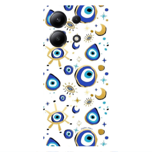 Xiaomi Redmi Note 13 4G Gold evil eye beads Transparent Silicone TPU Θήκη