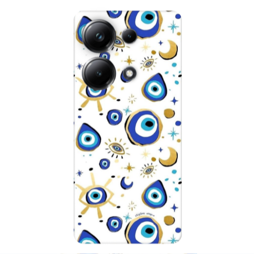 Xiaomi Poco M6 Pro 4G Gold evil eye beads Transparent Silicone TPU Θήκη
