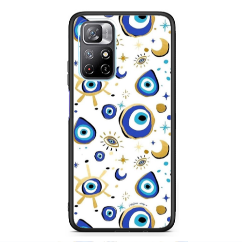 Xiaomi Poco M4 Pro 5G Gold evil eye beads Black Glossy Θήκη