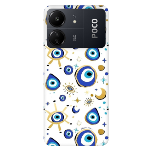 Xiaomi Poco C65 Gold evil eye beads Transparent Silicone TPU Θήκη