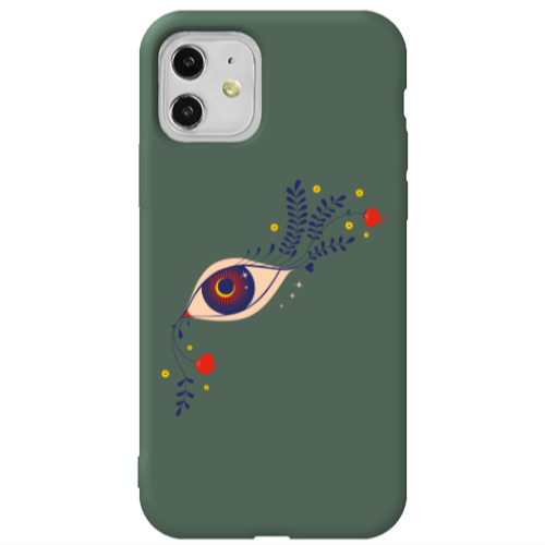 Apple iPhone 11  Flower eye Dark Green Colored Silicone TPU Θήκη