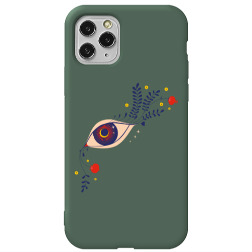 Apple iPhone 11 Pro Flower eye Dark Green Colored Silicone TPU Θήκη