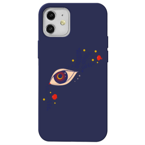 Apple iPhone 12 Flower eye Dark blue Colored Silicone TPU Θήκη