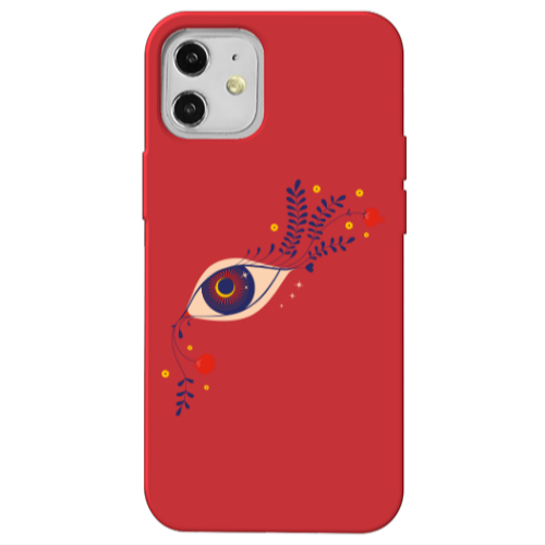 Apple iPhone 12 Flower eye Red Colored Silicone TPU Θήκη
