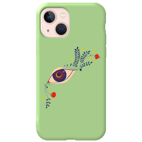 Apple iPhone 13 Flower eye Light Green Colored Silicone TPU Θήκη