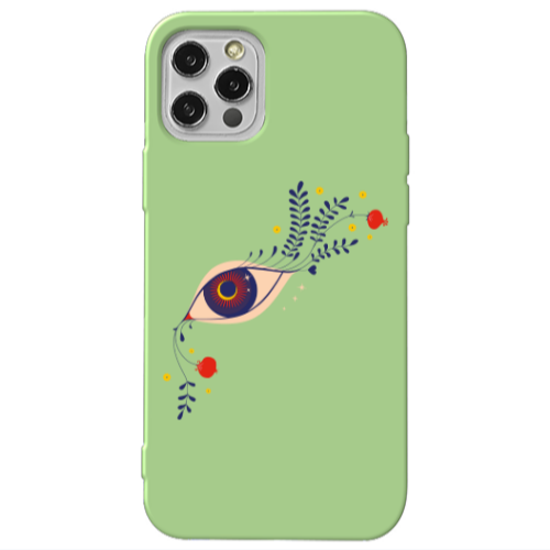 Apple iPhone 12 Pro Flower eye Light Green Colored Silicone TPU Θήκη