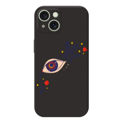 Apple iPhone 15 Flower eye Black Colored Silicone TPU Θήκη