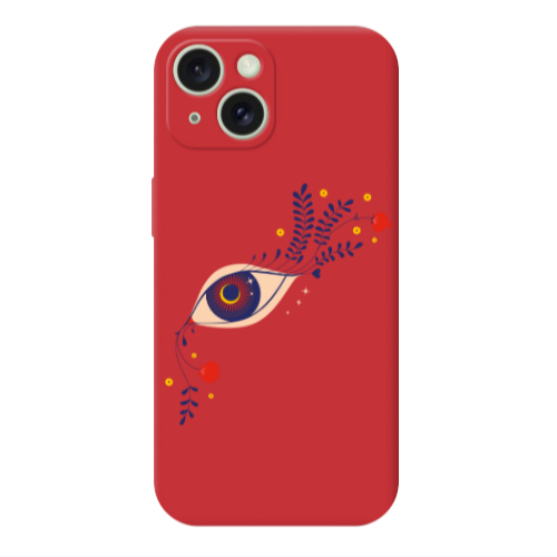 Apple iPhone 15 Flower eye Red Colored Silicone TPU Θήκη