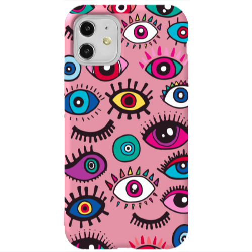 Apple iPhone 11  Multiple eyes Pink Colored Silicone TPU Θήκη