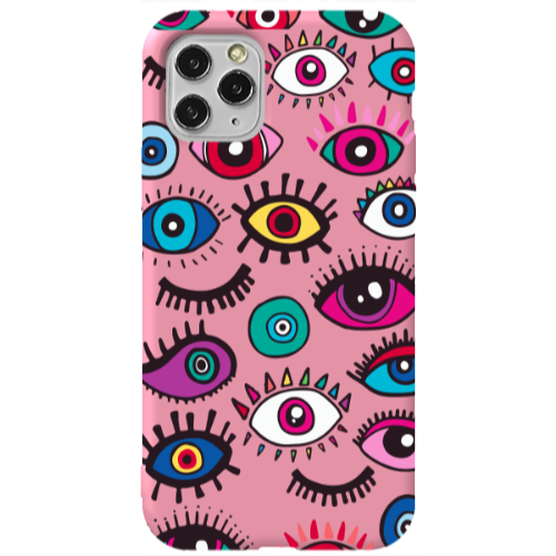 Apple iPhone 11 Pro Multiple eyes Pink Colored Silicone TPU Θήκη
