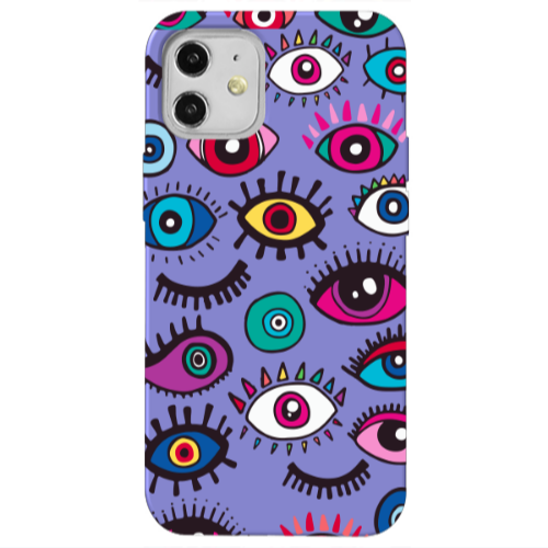 Apple iPhone 12 Multiple eyes Purple Colored Silicone TPU Θήκη