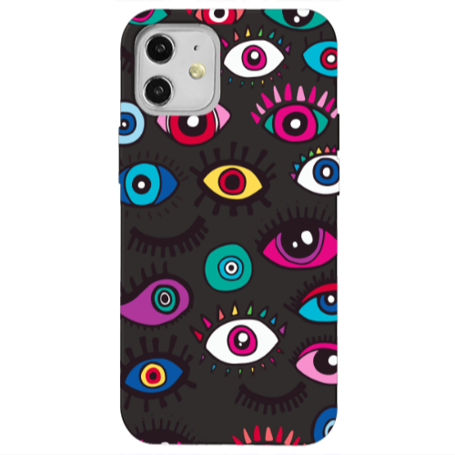 Apple iPhone 12 Multiple eyes Black Colored Silicone TPU Θήκη