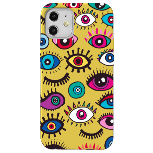Apple iPhone 12 Multiple eyes Yellow Colored Silicone TPU Θήκη