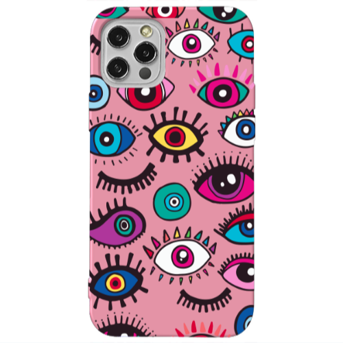 Apple iPhone 13 Pro Multiple eyes Pink Colored Silicone TPU Θήκη