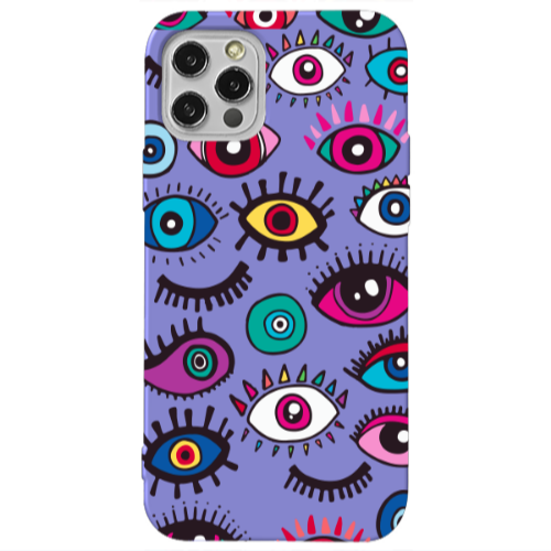Apple iPhone 12 Pro Multiple eyes Purple Colored Silicone TPU Θήκη