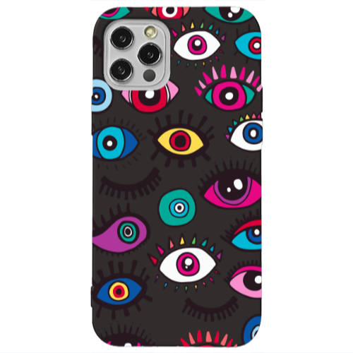 Apple iPhone 12 Pro Multiple eyes Black Colored Silicone TPU Θήκη