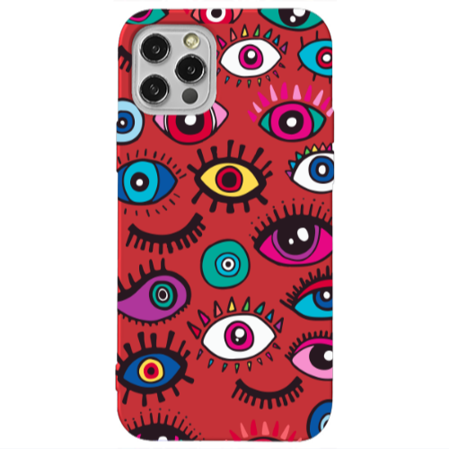 Apple iPhone 12 Pro Multiple eyes Red Colored Silicone TPU Θήκη