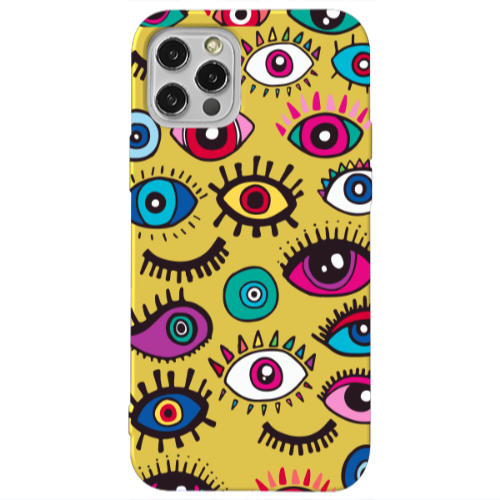 Apple iPhone 12 Pro Multiple eyes Yellow Colored Silicone TPU Θήκη