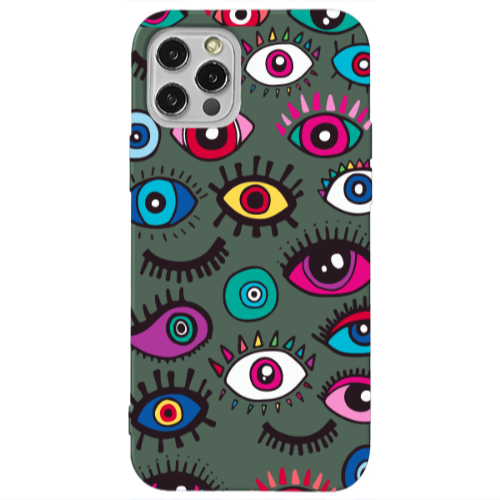 Apple iPhone 12 Pro Multiple eyes Dark Green Colored Silicone TPU Θήκη