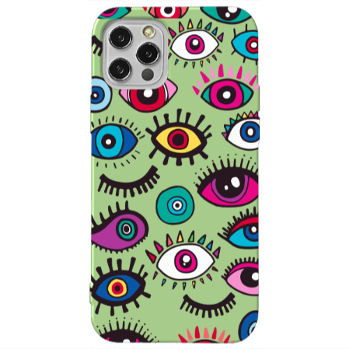 Apple iPhone 12 Pro Multiple eyes Light Green Colored Silicone TPU Θήκη