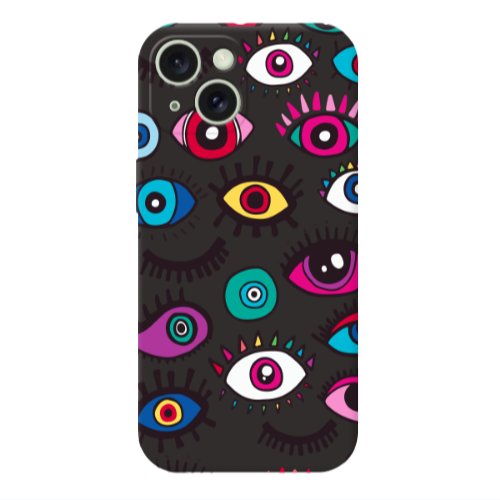 Apple iPhone 15 Multiple eyes Black Colored Silicone TPU Θήκη