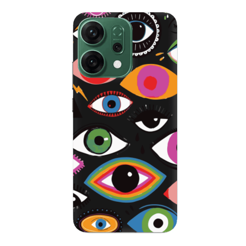 Oppo RENO 14 Colorful eyes Black Colored Silicone TPU Θήκη