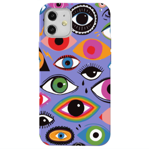 Apple iPhone 12 Colorful eyes Purple Colored Silicone TPU Θήκη