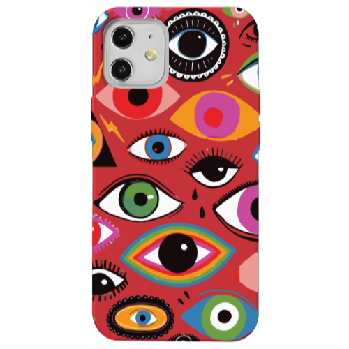 Apple iPhone 12 Colorful eyes Red Colored Silicone TPU Θήκη