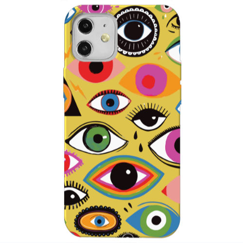 Apple iPhone 12 Colorful eyes Yellow Colored Silicone TPU Θήκη