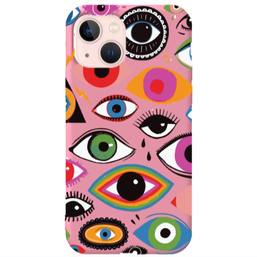 Apple iPhone 13 Colorful eyes Pink Colored Silicone TPU Θήκη