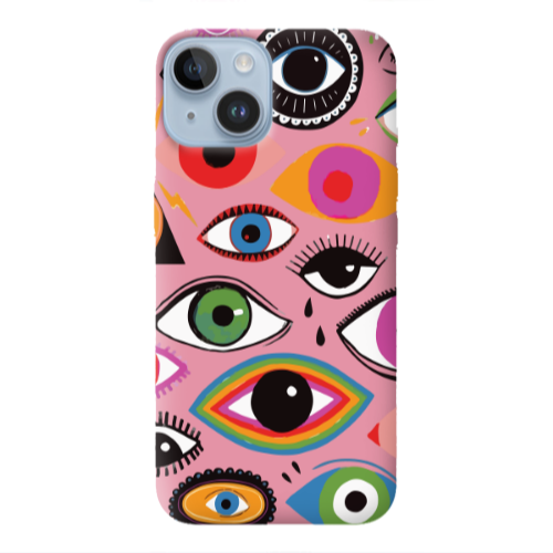 Apple iPhone 14  Colorful eyes Pink Colored Silicone TPU Θήκη