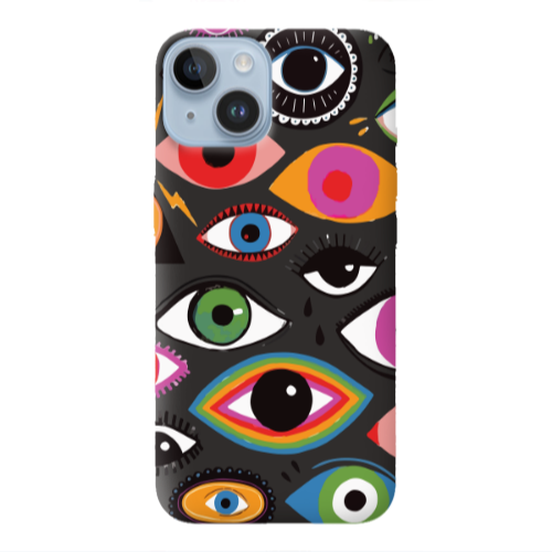 Apple iPhone 14  Colorful eyes Black Colored Silicone TPU Θήκη