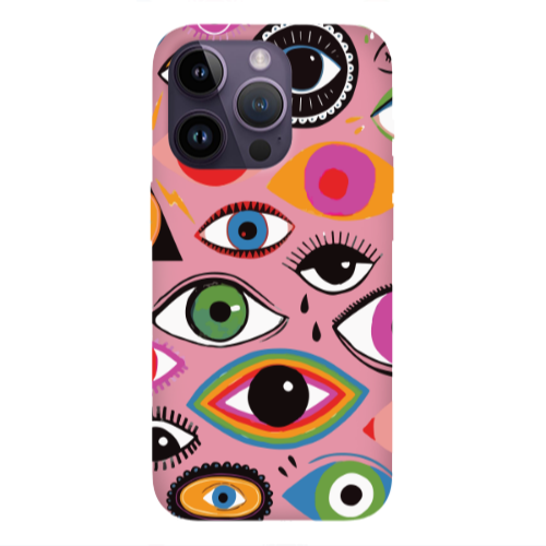 Apple iPhone 14 Pro  Colorful eyes Pink Colored Silicone TPU Θήκη