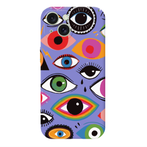 Apple iPhone 15 Plus Colorful eyes Purple Colored Silicone TPU Θήκη