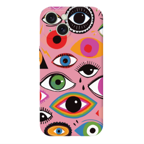 Apple iPhone 15 Plus Colorful eyes Pink Colored Silicone TPU Θήκη