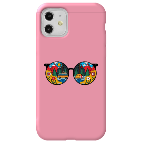 Apple iPhone 11  Round Glasses Pink Colored Silicone TPU Θήκη